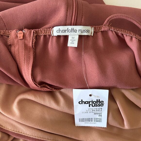 NWT Charlotte Russe Crepe Faux Wrap Midi Dress (M) in Rosewood Blouson Cocktail - Picture 8 of 12